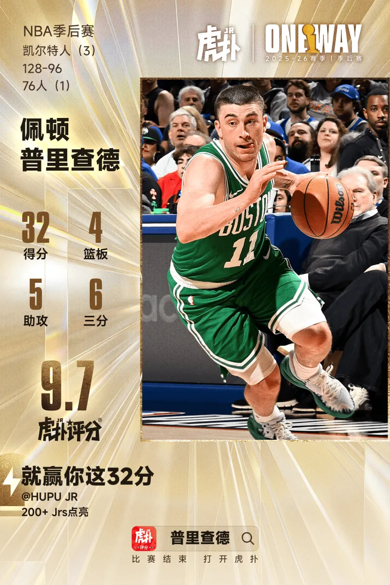 欧冠直播-普里查德全场21投12中，三分12中6砍下32分4篮板5助攻